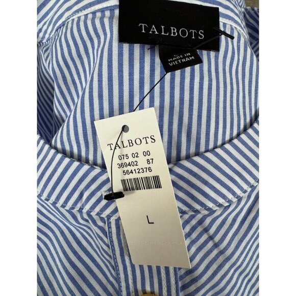 New Talbots Blue White Striped Long Sleeve Button Front Cotton Blouse Women Sz L - Picture 6 of 7